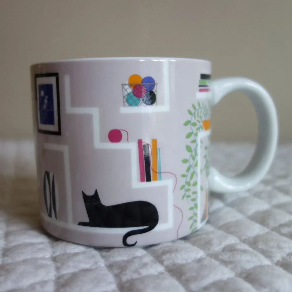 WEST ELM / SAM KALDA Cats Bookshelves Coffee Mug